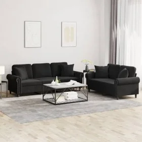 Juego de sofás con cojines 2 piezas terciopelo negro by , Sofas - Ref: Foro24-3202275, Price: 590,95 €, Discount: %