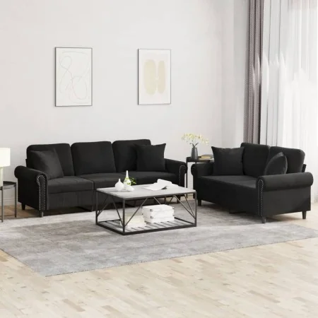 Juego de sofás con cojines 2 piezas terciopelo negro by , Sofas - Ref: Foro24-3202275, Price: 590,95 €, Discount: %
