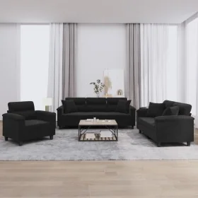 Juego de sofás con cojines 3 piezas tela microfibra negro by , Sofas - Ref: Foro24-3202305, Price: 835,94 €, Discount: %