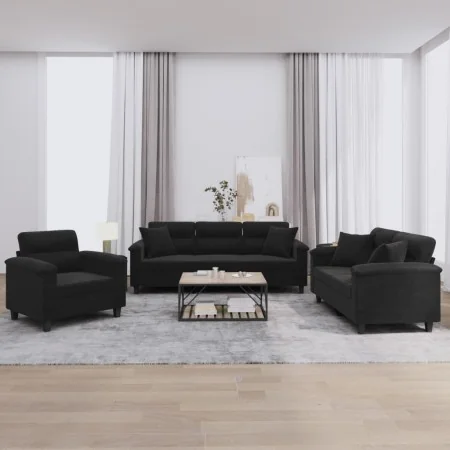 Juego de sofás con cojines 3 piezas tela microfibra negro by , Sofas - Ref: Foro24-3202305, Price: 835,94 €, Discount: %