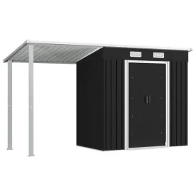 Cobertizo jardín con tejado extendido acero gris 346x121x181 cm by , Sheds - Ref: Foro24-144034, Price: 473,38 €, Discount: %