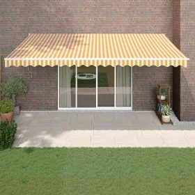 Toldo retráctil aluminio y tela amarillo y blanco 5x3 m de , Toldos - Ref: Foro24-3154435, Precio: 361,39 €, Descuento: %