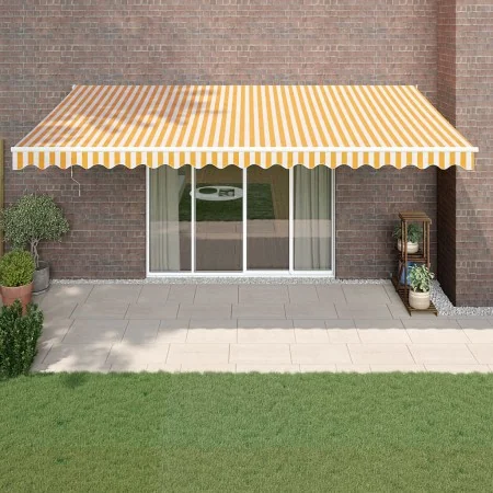 Toldo retráctil aluminio y tela amarillo y blanco 5x3 m de , Toldos - Ref: Foro24-3154435, Precio: 338,29 €, Descuento: %