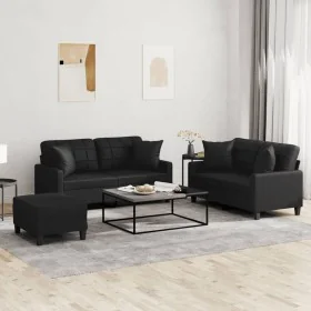 Juego de sofás con cojines 3 piezas cuero sintético negro by , Sofas - Ref: Foro24-3201373, Price: 497,88 €, Discount: %