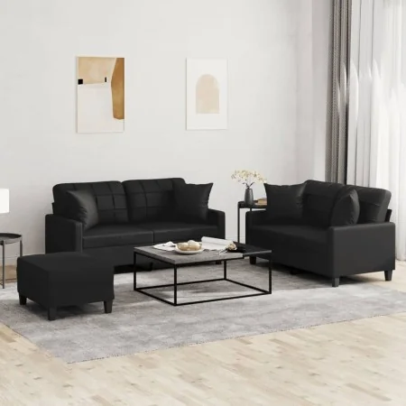 Juego de sofás con cojines 3 piezas cuero sintético negro by , Sofas - Ref: Foro24-3201373, Price: 497,88 €, Discount: %