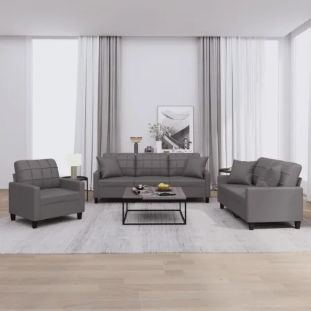 Juego de sofás con cojines 3 piezas cuero sintético gris by , Sofas - Ref: Foro24-3201350, Price: 601,62 €, Discount: %