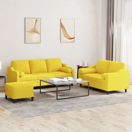 Juego de sofás con cojines 3 piezas tela amarillo claro by , Sofas - Ref: Foro24-3201863, Price: 494,25 €, Discount: %