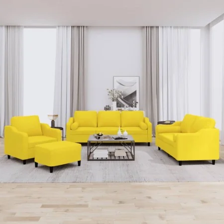 Juego de sofás con cojines 4 piezas tela amarillo claro by , Sofas - Ref: Foro24-3201799, Price: 622,51 €, Discount: %