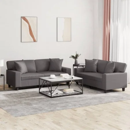 Juego de sofás con cojines 2 piezas cuero sintético gris by , Sofas - Ref: Foro24-3201926, Price: 534,28 €, Discount: %