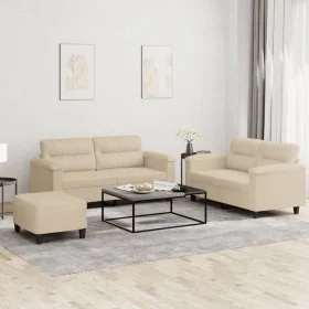 Juego de sofás con cojines 3 piezas tela microfibra crema by , Sofas - Ref: Foro24-3202324, Price: 504,34 €, Discount: %