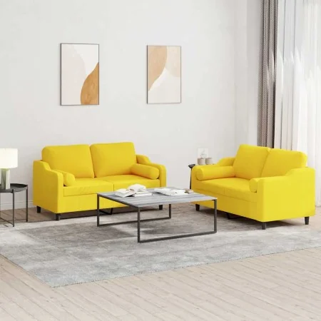 Juego de sofás con cojines 2 piezas tela amarillo claro by , Sofas - Ref: Foro24-3201823, Price: 438,67 €, Discount: %