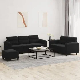 Juego de sofás con cojines 3 piezas tela microfibra negro by , Sofas - Ref: Foro24-3202347, Price: 612,77 €, Discount: %