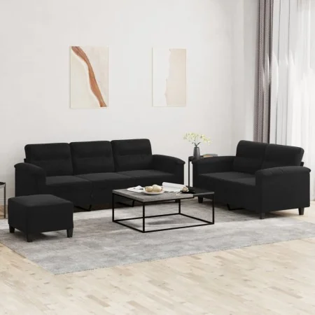 Juego de sofás con cojines 3 piezas tela microfibra negro by , Sofas - Ref: Foro24-3202347, Price: 612,77 €, Discount: %