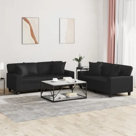 Juego de sofás con cojines 2 piezas cuero sintético negro by , Sofas - Ref: Foro24-3201924, Price: 548,98 €, Discount: %