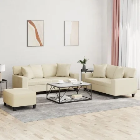 Juego de sofás con cojines 3 piezas cuero sintético color crema by , Sofas - Ref: Foro24-3201930, Price: 534,05 €, Discount: %