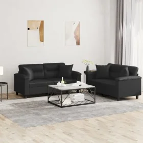 Juego de sofás con cojines 2 piezas cuero sintético negro by , Sofas - Ref: Foro24-3202372, Price: 486,63 €, Discount: %