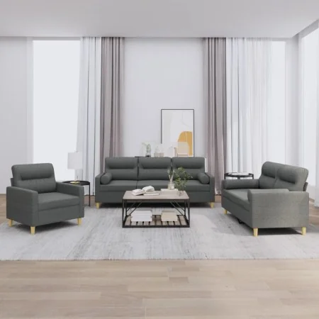 Juego de sofás con cojines 3 piezas tela gris oscuro by , Sofas - Ref: Foro24-3201553, Price: 640,82 €, Discount: %