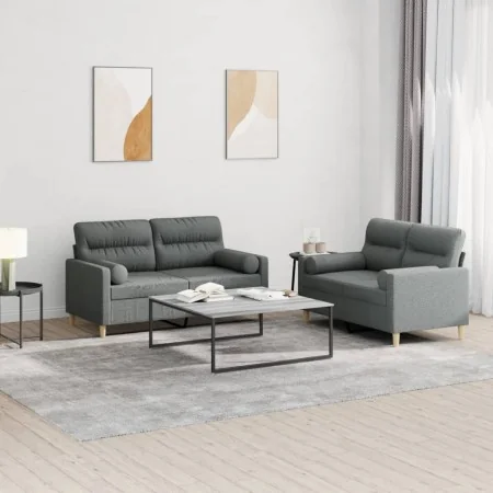 Juego de sofás con cojines 2 piezas tela gris oscuro by , Sofas - Ref: Foro24-3201585, Price: 435,39 €, Discount: %