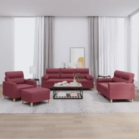 Juego de sofás con cojines 4 piezas tela rojo tinto by , Sofas - Ref: Foro24-3201566, Price: 671,05 €, Discount: %