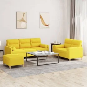 Juego de sofás con cojines 3 piezas tela amarillo claro by , Sofas - Ref: Foro24-3201629, Price: 501,67 €, Discount: %