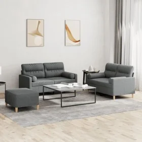 Juego de sofás con cojines 3 piezas tela gris oscuro by , Sofas - Ref: Foro24-3201593, Price: 490,38 €, Discount: %