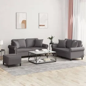 Juego de sofás con cojines 3 piezas cuero sintético gris by , Sofas - Ref: Foro24-3202167, Price: 527,85 €, Discount: %