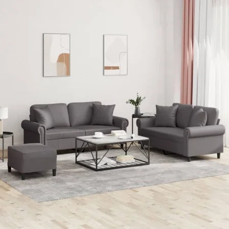 Juego de sofás con cojines 3 piezas cuero sintético gris by , Sofas - Ref: Foro24-3202167, Price: 527,85 €, Discount: %
