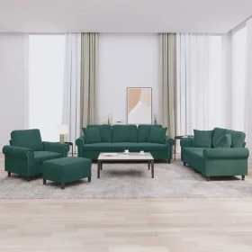Juego de sofás con cojines 4 piezas terciopelo verde oscuro by , Sofas - Ref: Foro24-3202202, Price: 853,74 €, Discount: %