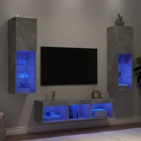 Muebles TV pared con LED 5 pzas madera ingeniería gris hormigón de , Muebles TV - Ref: Foro24-3216607, Precio: 158,05 €, Desc...