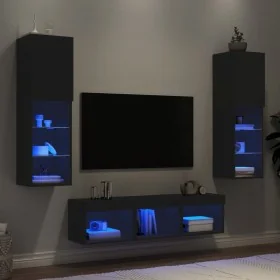 Muebles de TV de pared con LED 5 pzas madera ingeniería negro de , Muebles TV - Ref: Foro24-3216605, Precio: 177,22 €, Descue...