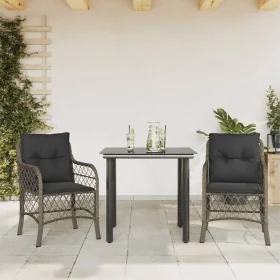 Sillas y mesita de jardín con cojines 3 piezas ratán PE gris by , Garden sets - Ref: Foro24-3212131, Price: 274,32 €, Discoun...