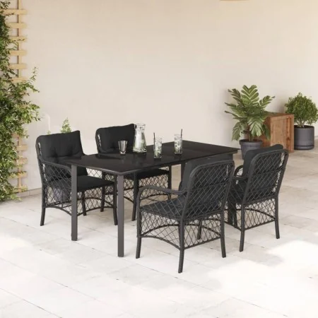 Set de muebles jardín 5 pzas con cojines ratán sintético negro by , Garden sets - Ref: Foro24-3212106, Price: 516,46 €, Disco...