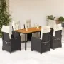 Set de comedor de jardín 7 pzas y cojines ratán sintético negro de , Conjuntos de jardín - Ref: Foro24-3212904, Precio: 880,4...