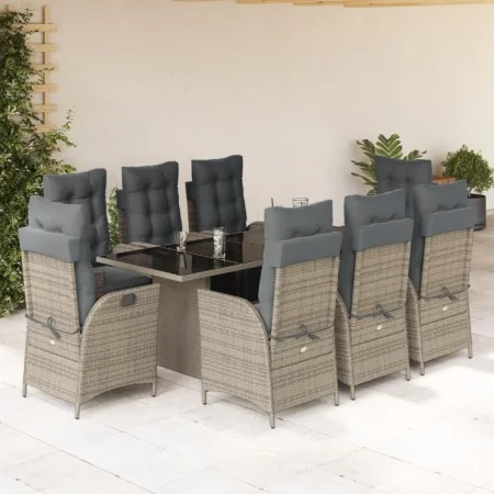 Set comedor jardín 9 pzas y cojines ratán sintético gris by , Garden sets - Ref: Foro24-3213357, Price: 1,00 €, Discount: %