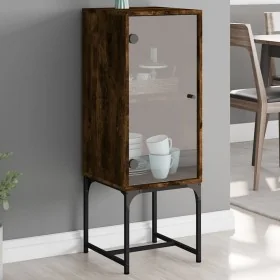 Armario auxiliar con puerta de vidrio roble ahumado 35x37x100cm by , Sideboards - Ref: Foro24-836557, Price: 52,31 €, Discoun...