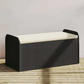 Banco con almacenaje y cojín ratán sintético negro 115x51x52 cm by , garden benches - Ref: Foro24-365727, Price: 161,51 €, Di...