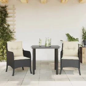 Set comedor de jardín 3 pzas con cojines ratán sintético negro by , Garden sets - Ref: Foro24-3211913, Price: 272,65 €, Disco...