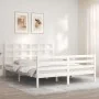White solid wood bed frame with headboard 160x200 cm by vidaXL, Beds and slatted bases - Ref: Foro24-3193997, Price: 140,18 €...