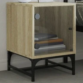 Mesita de noche con puerta de vidrio roble Sonoma 35x37x50 cm by , Nightstands - Ref: Foro24-836522, Price: 37,04 €, Discount: %
