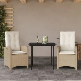 Set comedor de jardín 3 pzas con cojines ratán sintético beige by , Garden sets - Ref: Foro24-3212370, Price: 353,39 €, Disco...