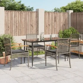 Set comedor de jardín 5 piezas con cojines ratán sintético gris by , Garden sets - Ref: Foro24-3213612, Price: 363,93 €, Disc...