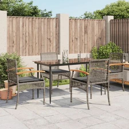 Set comedor de jardín 5 piezas con cojines ratán sintético gris de , Conjuntos de jardín - Ref: Foro24-3213612, Precio: 365,5...