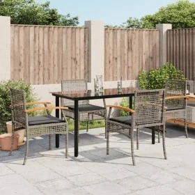 Set comedor de jardín 5 piezas con cojines ratán sintético gris von , Gartensets - Ref: Foro24-3213619, Preis: 367,38 €, Raba...