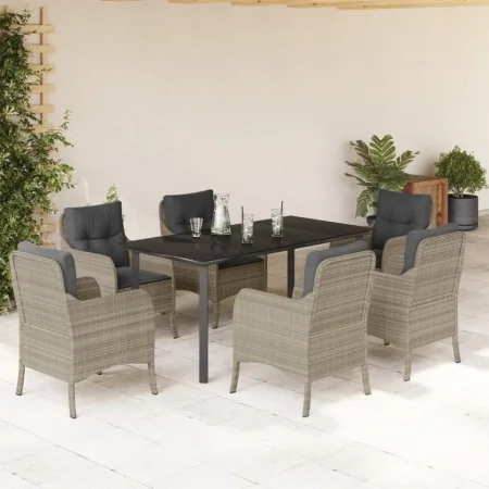 Set comedor jardín 7 pzas y cojines ratán sintético gris claro de , Conjuntos de jardín - Ref: Foro24-3212001, Precio: 751,02...