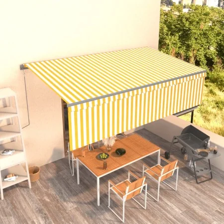 Toldo automático retráctil con persiana 5x3 m amarillo y blanco by , Awnings - Ref: Foro24-3069468, Price: 516,69 €, Discount: %