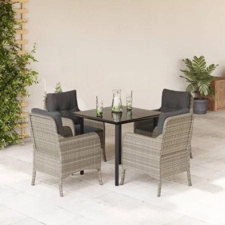 Set comedor de jardín 5 pzas cojines ratán sintético gris claro by , Garden sets - Ref: Foro24-3211998, Price: 460,37 €, Disc...