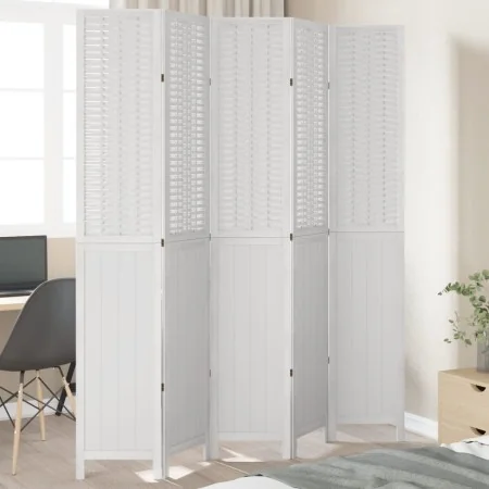 Biombo separador de 5 paneles madera maciza Paulownia blanco von , Raumteiler - Ref: Foro24-358728, Preis: 175,05 €, Rabatt: %