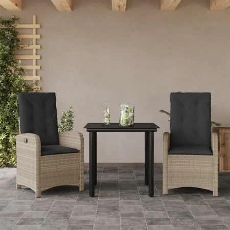 Set comedor de jardín 3 pzas cojines ratán sintético gris claro von , Gartensets - Ref: Foro24-3212420, Preis: 332,39 €, Raba...