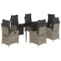 Set comedor jardín 7 pzas y cojines ratán sintético gris by , Garden sets - Ref: Foro24-3213424, Price: 1,00 €, Discount: %