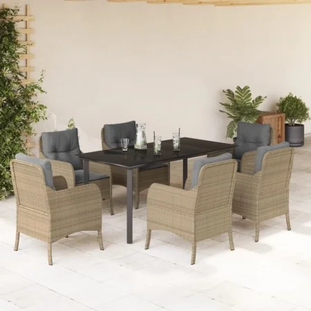 Set comedor de jardín 7 pzas con cojines ratán sintético beige by , Garden sets - Ref: Foro24-3211987, Price: 792,39 €, Disco...